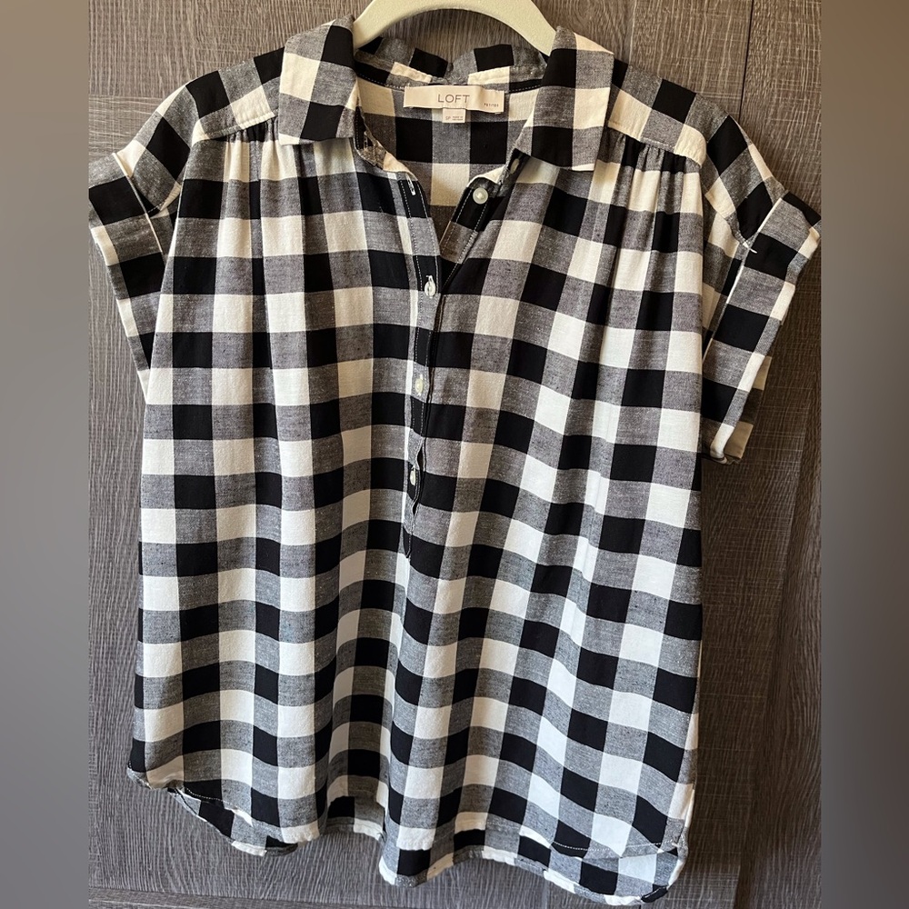 Loft Gingham Dolman Henley Top